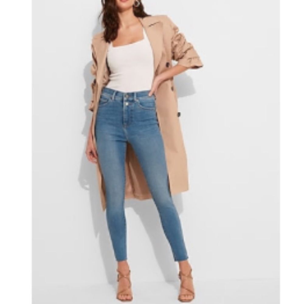 Super High-Waisted Medium Wash Double Button Skinny Jeans